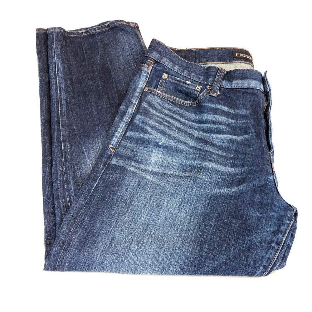Men's Express Blake Denim Jeans Loose Fit Straight Dark Wash - Picture 10 of 16